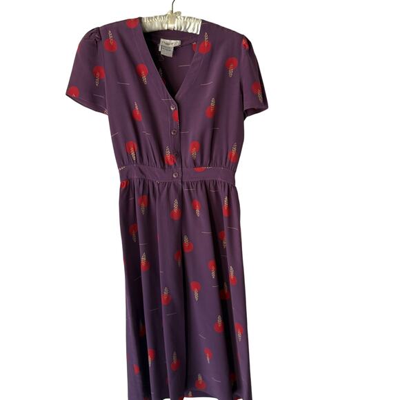 Maggy London Vintage 60s Dress 10 Silk Midi Button Short Sleeve Floral‎ Print - Picture 1 of 9